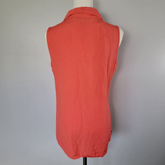 VTG Linen Blend Button Top Womens M Coral Orange Tropical Fall Halloween Boho - Picture 3 of 8